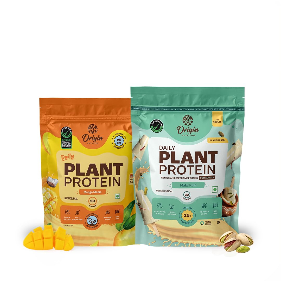 Origin Nutrition Plant Protein Powder Combo | Malai Kulfi + Mango Mania | 25g Pea Protein Isolate & Pumpkin Seed | 40 Servings, 2 Pouches | Vegan, Clean, Gut-Friendly-image-10