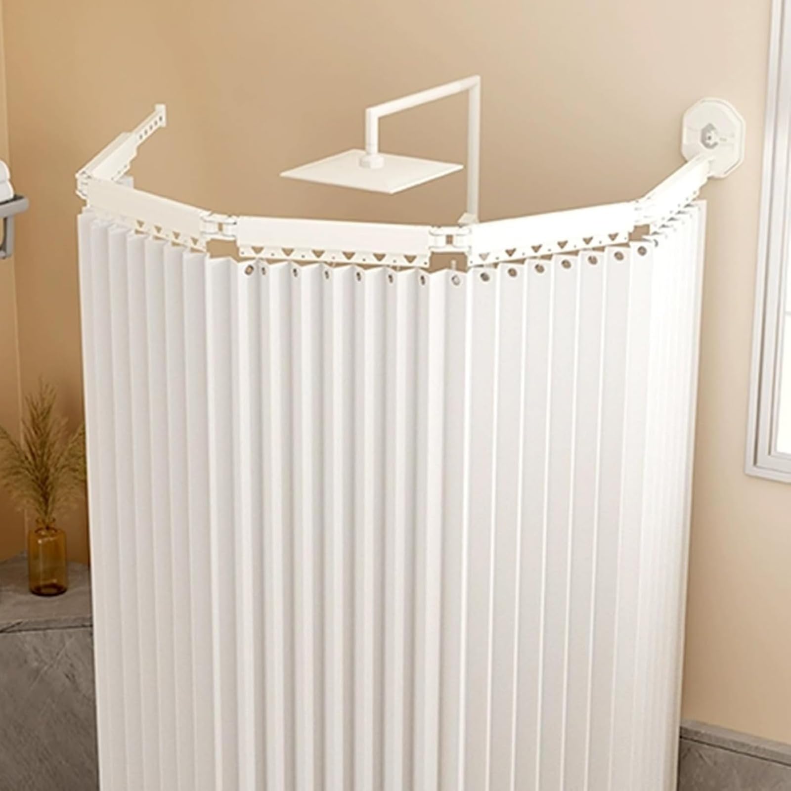 Tenda da doccia pieghevole antimuffa con ventosa, lavabile, per vasca da bagno e doccia ad angolo, in lino, 104 cm + 25 cm, colore: bianco