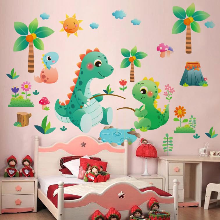 Image of Cute Dinosaur Family Jurassic Park Dino World Decorative Wall Art Stickers Decals for Nursery Kids Baby Room Decoration Decorative Wall D�cor