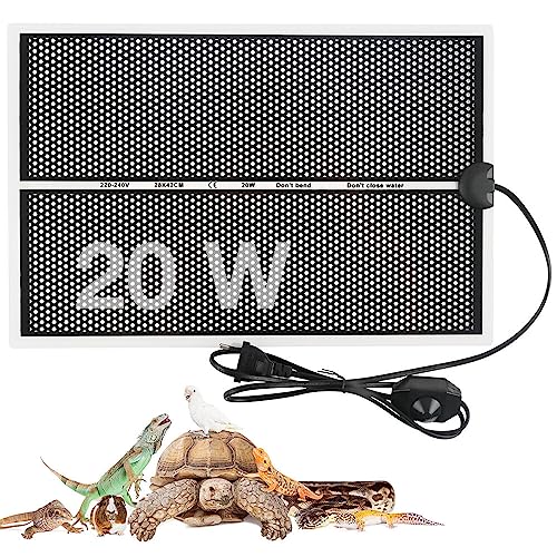 AVCXEC Manta Eléctrica para Reptiles, 20W Ajustable Manta Calefactora para Reptiles con Temperatura, Almohadilla Térmica para Reptiles para Tortugas, Serpientes, Lagarto, Gecko, Araña (42x28CM)