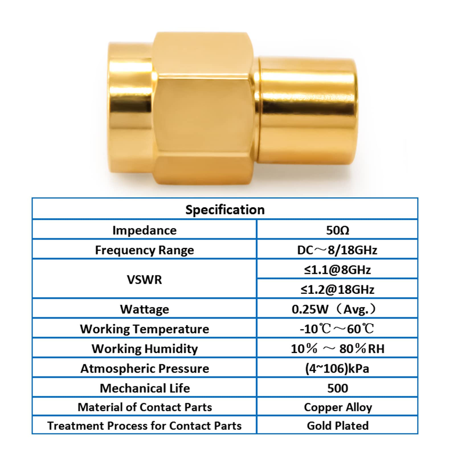TOJOIN MIL-C-39012 - 5 terminales SMA macho de carga/RF de CC a 8 GHz coaxial SMA Terminadores Plug RF equipo de prueba adaptador de conector de 50 ohmios 0,25 W VSWR 1,2 estándar de MIL-C-39012
