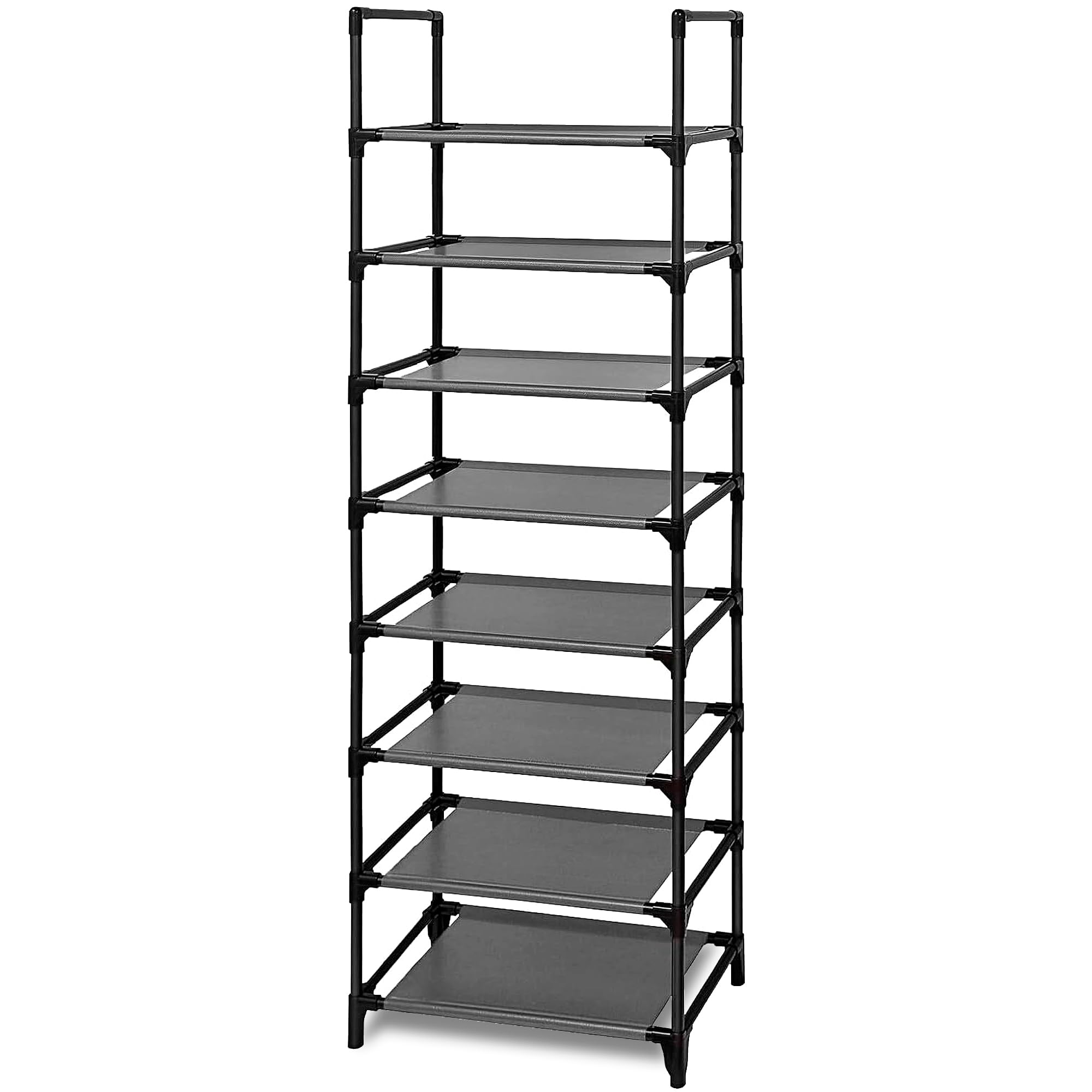 edihome, Wąski stojak na buty, 8 poziomów, (46 x 27 x 141 cm), organizer na buty, wąski i wysoki stojak na buty, plastikowy, pionowy, półka, stojak na wystawę (8 półek)