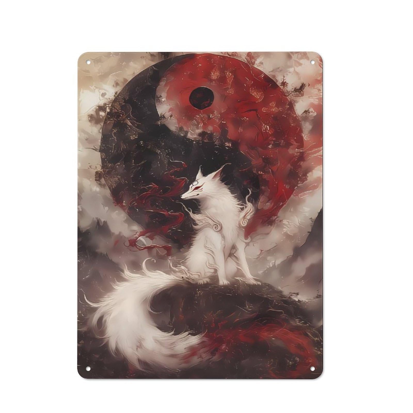 Vintage Art Fox And Yin Yang Metal Wall Sign 40x30cm, Shed Wall Plaque for Garage, Workshop, Shed Or Utility Room
