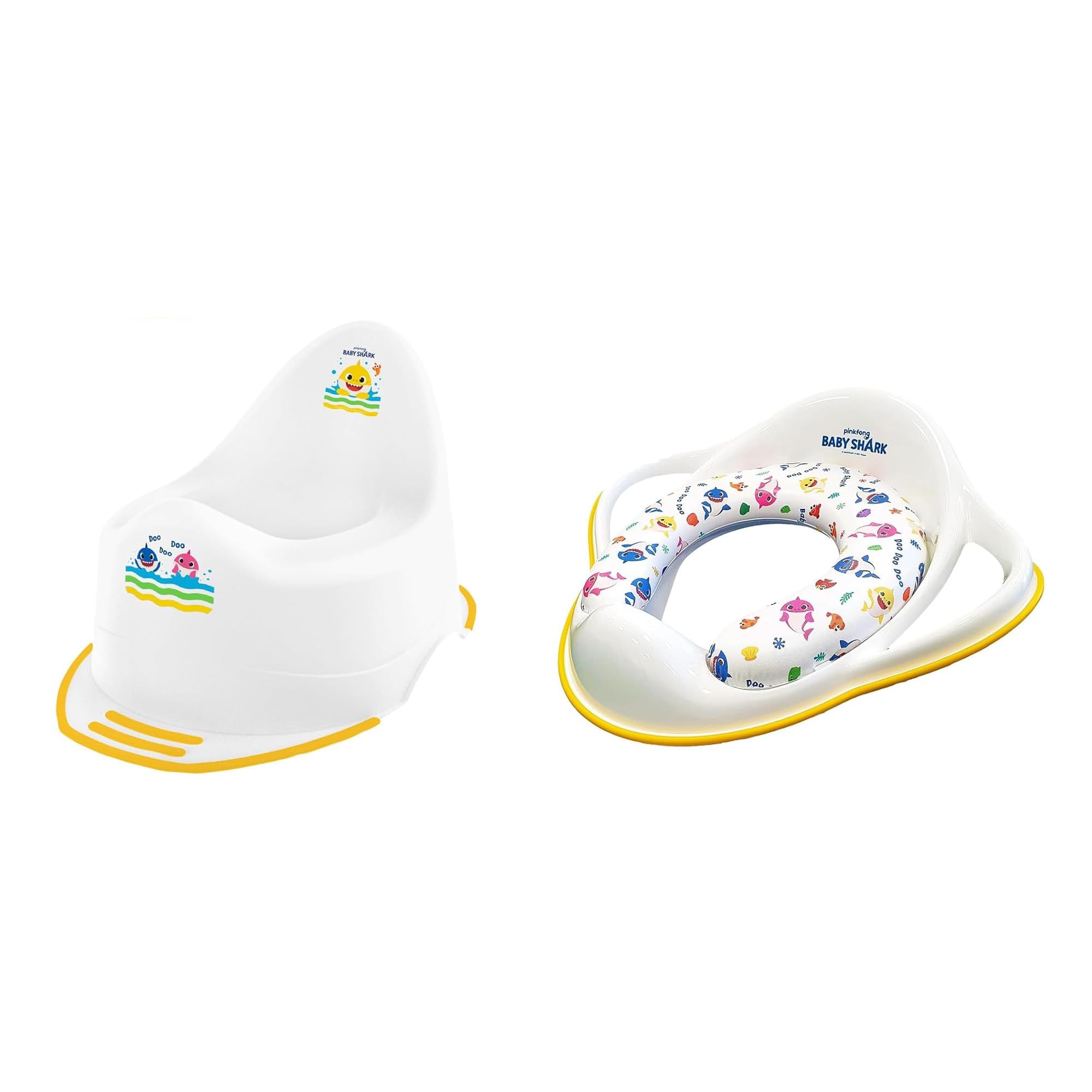 Baby Shark Yellow Potty, Potty Training Toilet Seat, Plus Step Stool, Detachable Cushion, Lightweight, Anti-Stick Portable Seat 18M+ Toddler Toilet Range