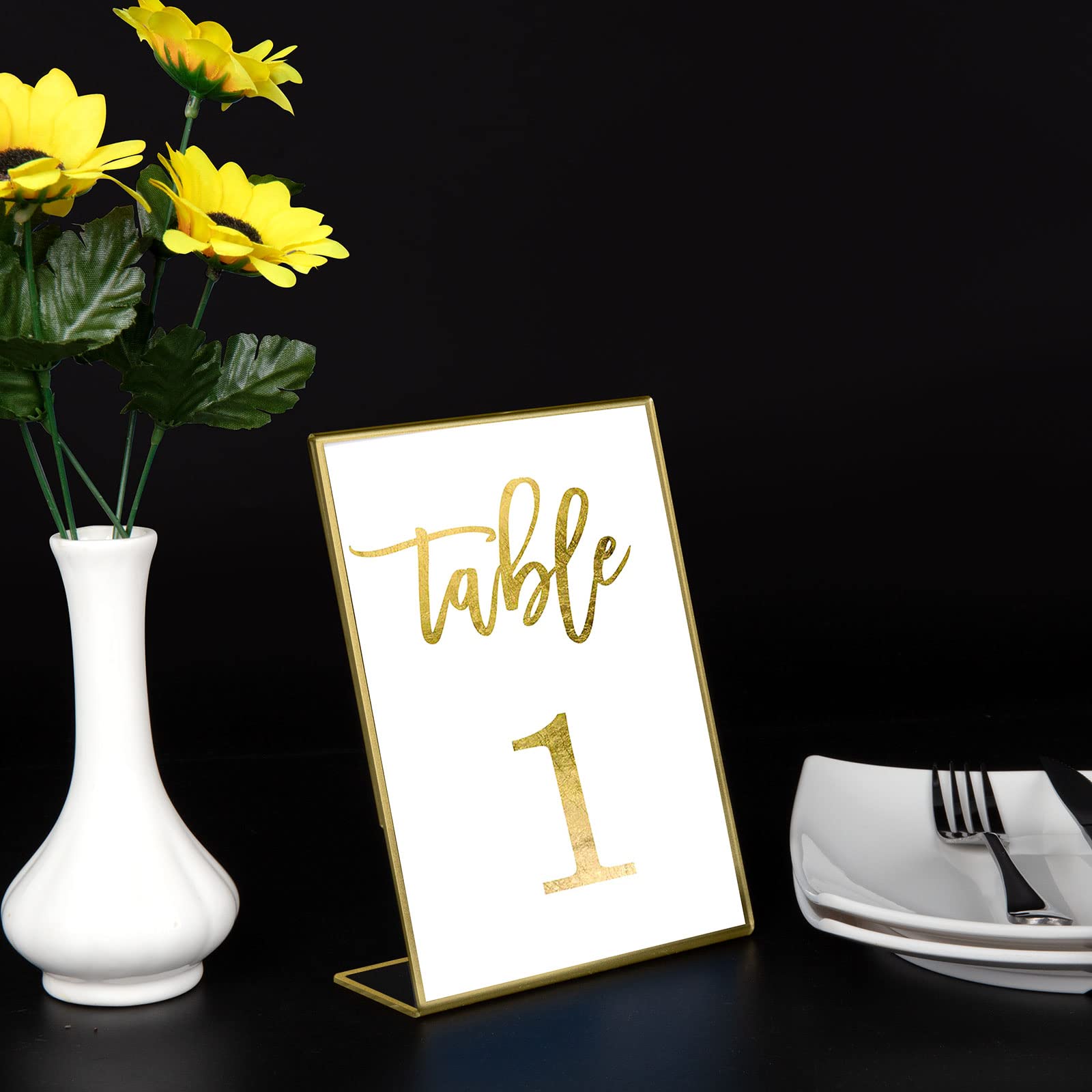 HIIMIEI A5 Tischaufsteller Schräg, 6 Stück Thekenaufsteller A5 Bilderrahmen Gold, Acryl Werbeaufsteller/L-Ständer für Hochzeitsparty, Cafés, Restaurants, Ausstellungen, Büros (14,8 x 21,0 cm)