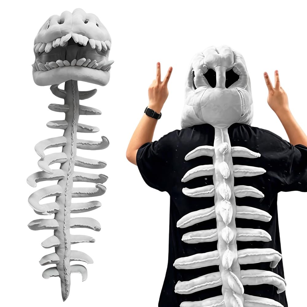 HIULLEN 3D Wearable Realistic Skeleton Dinosaur Costume, Realistic Dinosaur Skeleton Costume Set, Spinosaurus Plush Dino Outfit, Wearable Soft Fossil Outfit for Halloween and Party Cosplay Props