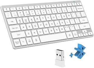 Bluetooth & 2.4GHz Wireless Keyboard, Ultra Quiet Low-Profile Compact Key Board for Windows/Mac, Silent Slim Keyboard's for PC, Laptop, Microsoft (Black) (Silver Wireless Bluetooth Keyboard)