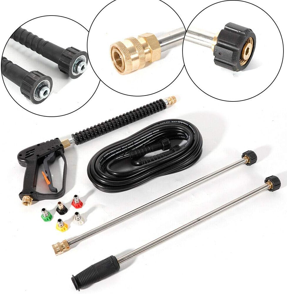TBVECHI Pressure Washer Gun 3000PSI High Pressure Car Power Washer Spray Gun Wand Kit Hydrojet Water Power Nozzle for Craftsman Car Washing Garden Cleaning Window (1 Wand + 1 Hose 26ft + 5 Tips)