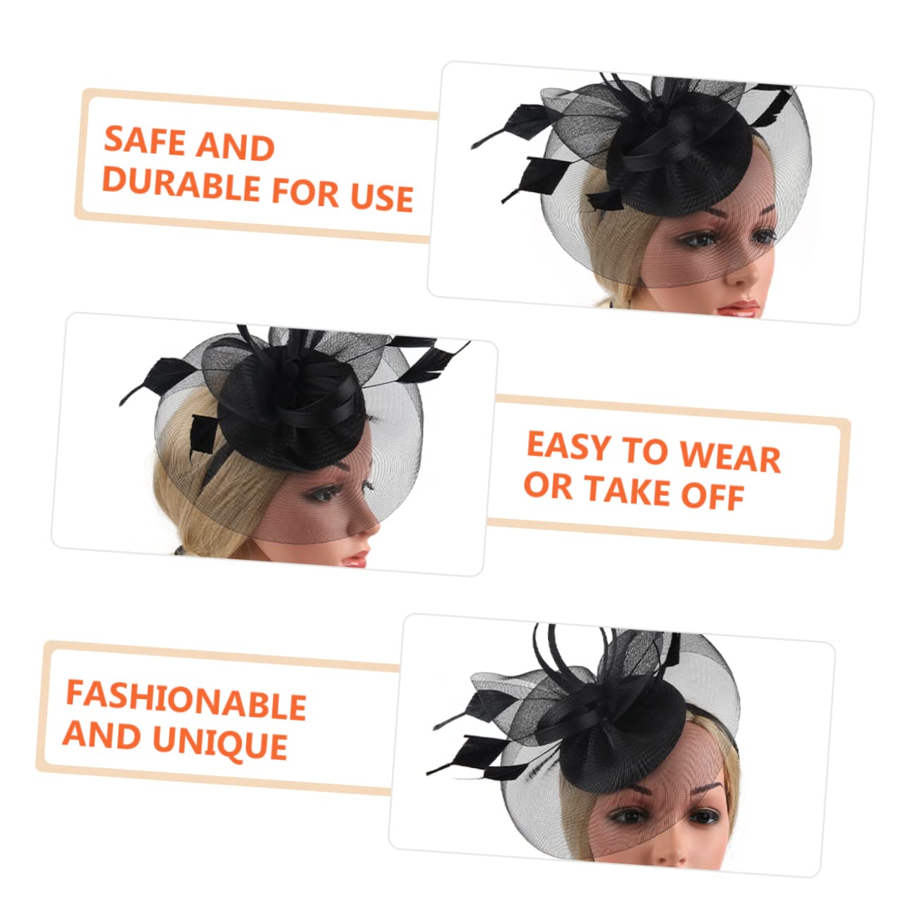 minkissy 3pezzi Fascinator Rete con Piume e Fiori Cappello Elegante per Cerimonie e Feste Accessorio da Sposa per Matrimoni e Tea Party Design Leggero e Confortevole