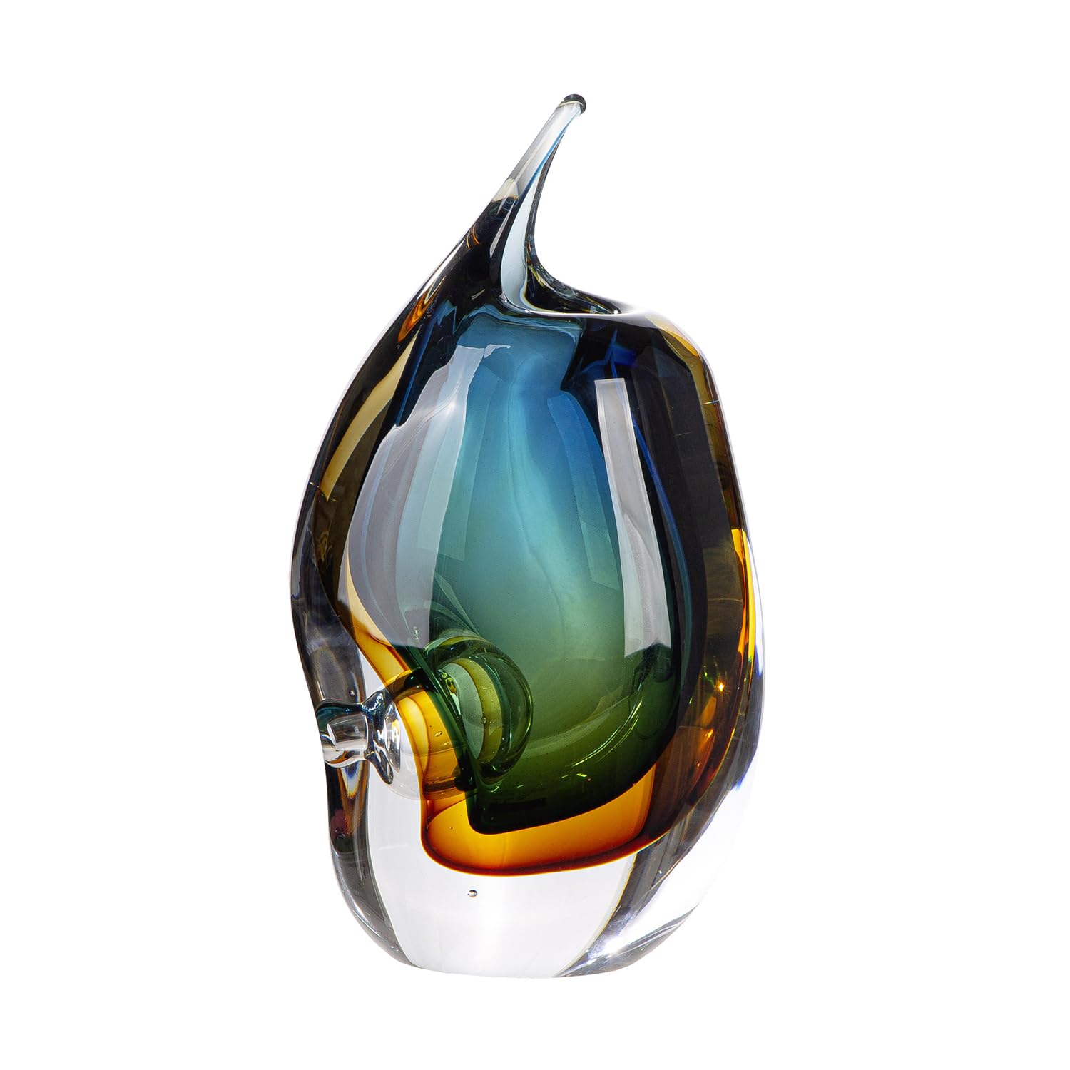 Dario Glass Art Vase Glossy Blue Brown Green Clear Height 24 cm x Width 13 cm Waterproof Glass Vase