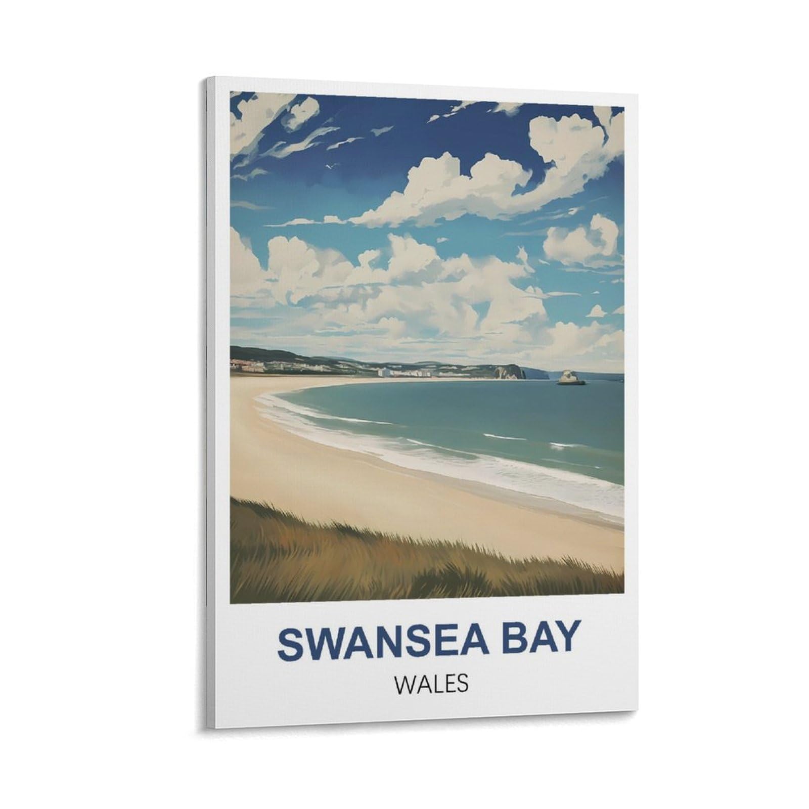 JYICUNCHO Swansea Bay Wales Vintage Travel Poster 12x18inch(30x45cm) Canvas Prints Wall Art Paintings Pictures for Living Room Bedroom Wall Decor