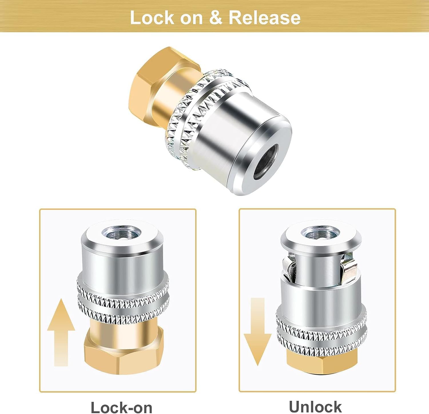 MACHSWON 2 Pcs Lock On Air Chuck 1/4FNPT Closed Flow Brass Tire Chuck with Standard Male Quick Plug,Tire Air Chuck for Tire Inflator Gauge and Air Compressor Accessories - Image 3