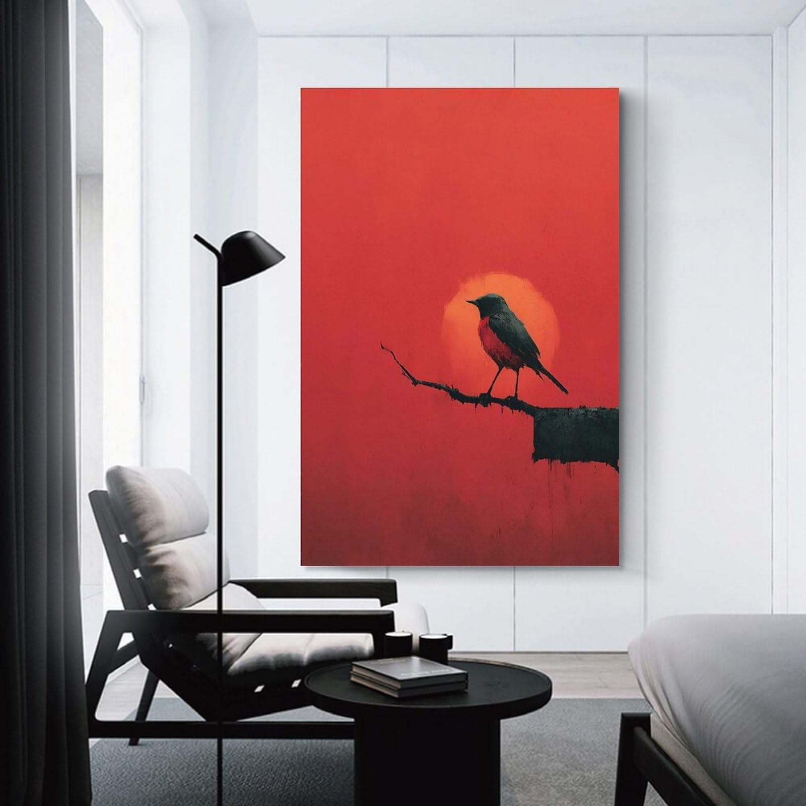 Junmoney Unframe-Style-5 Bird On A Branch At Sunset Wall Decor Canvas Print, 20X30inch(50X75cm), For Flats, Guest Rooms Or Compact Rooms, A Simple Refresh For Blank Walls