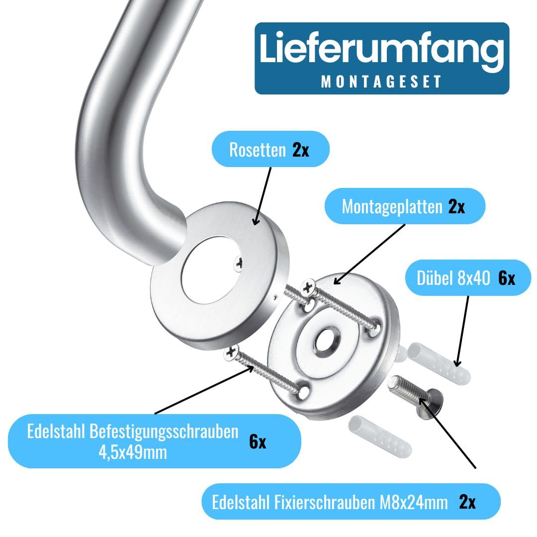 Stahlia Haltegriff Ø 30mm Edelstahl gebürstet 400mm Handtuchhalter Haltegriffe für Senioren Aufstehhilfe Haltegriff Dusche Badewannengriff Handgriff