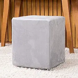 Capa de Puff Quadrado Avulsa Lisa Ajustável com Elástico - Tecido Veludo Suede Decoração Banquinho Luxo Para Sala Quarto Pufe Banco Protetor Banqueta Centro (Cinza)