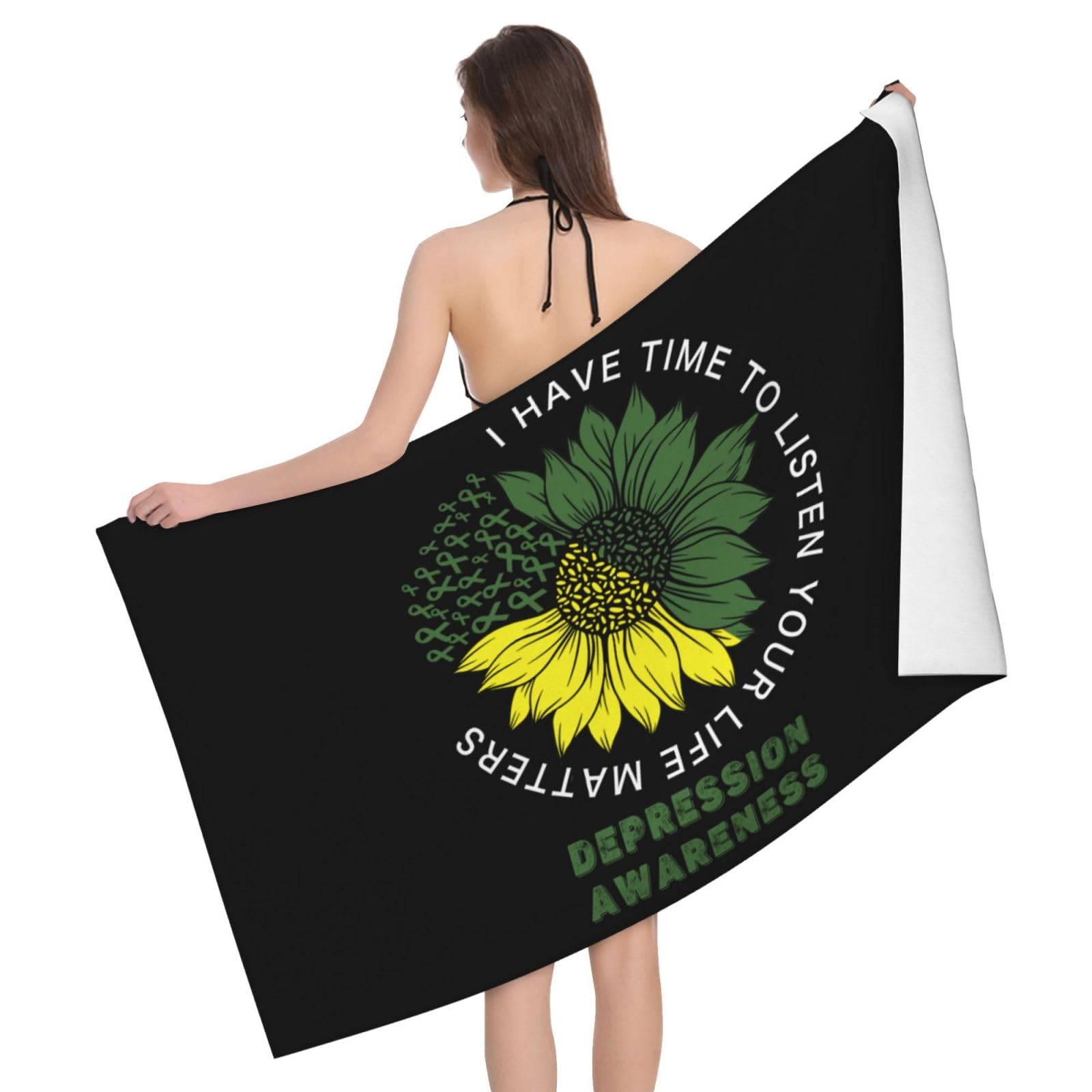 HLBSDM Microfiber I Have Time to Listen Your Life Matters Depression Awareness Beach Towel Quick Dry Soft Sand Free Beach Towels for Pool Swim Beach Lightweight Thin Towels