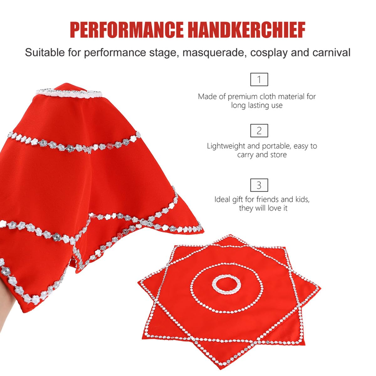 4 Stück Rote Party Tanz Taschentücher aus Gewebe mit Innenring und Wassertropfspitze Drehbar in Einer Sekunde für Bühnenauftritte und Yangko Tanz