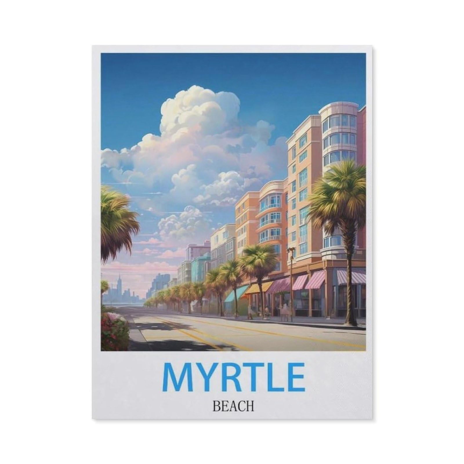 BEAYODKP DIY 5D Diamond Painting，Myrtle Beach Vintage Travel Poster，Round Diamond, Used for Room Decoration（30 x 40 cm/11.81 x 15.74 inches）-BW99