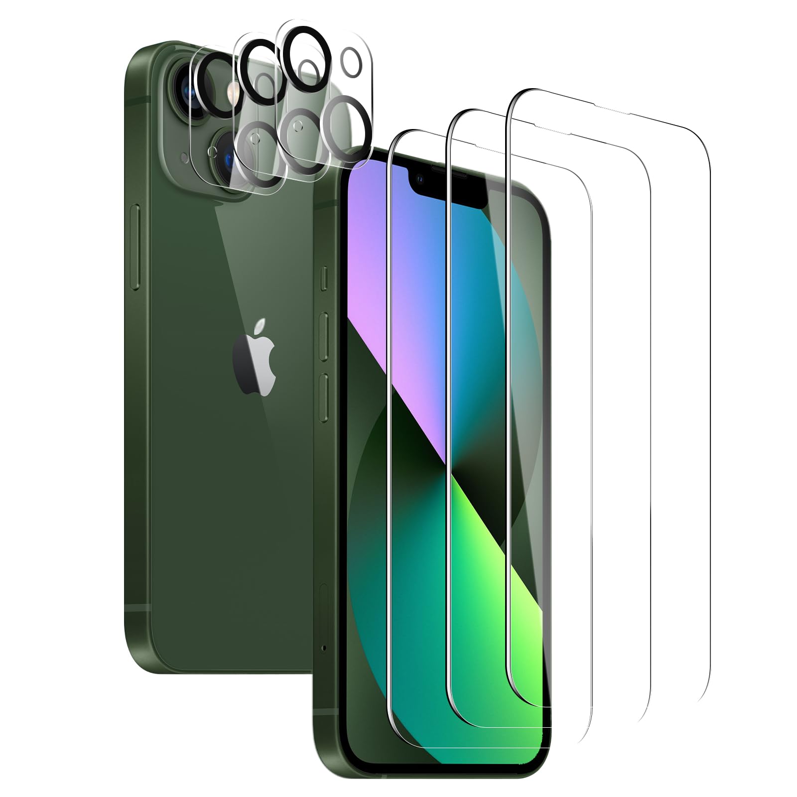 3 Pack para iPhone 13 Mini Protector de Pantalla + 3 Pack Protector de Lente de Cámara, protector de pantalla de vidrio templado, Dureza 9H, Antiarañazos, Sin Burbujas