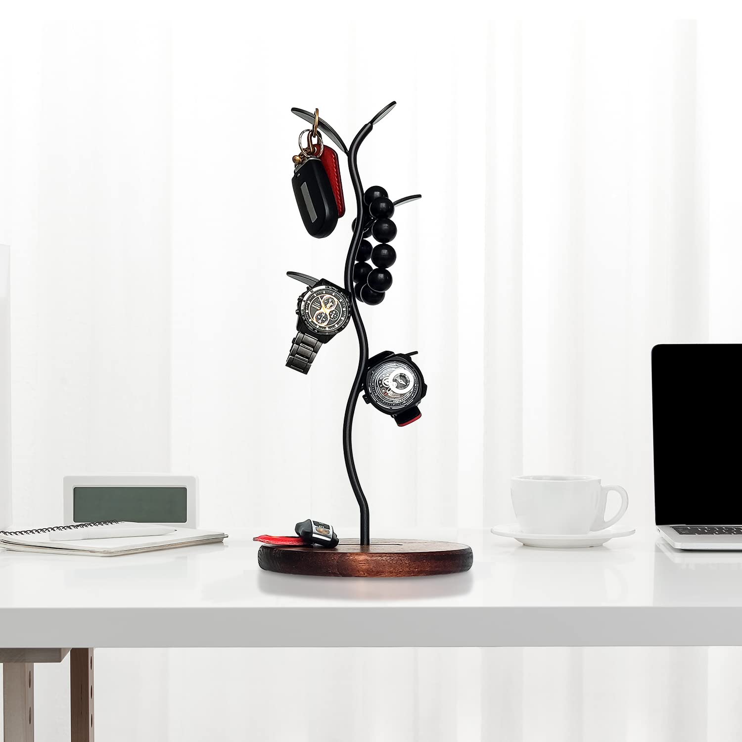 Bekerhouder standaard, koffiekopjesboom voor toonbank, koffiemok & theekopje opbergrek werkblad, koffiebaraccessoires & keukenorganizer, zwart (zwart, 4 haken
