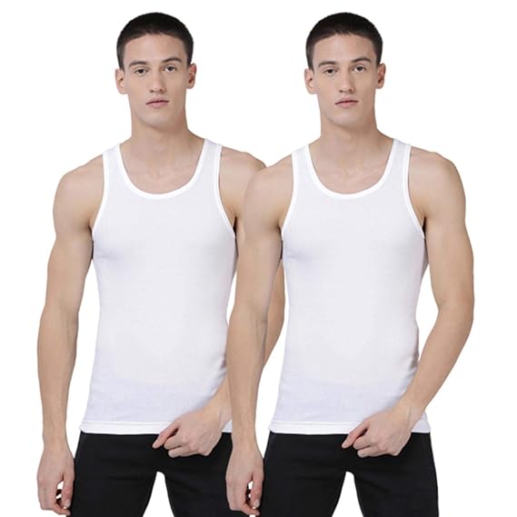 Levi?s Men?s 100% Cotton 100 CA Solid Rib White Vest- Snug Fit (Pack of 2)