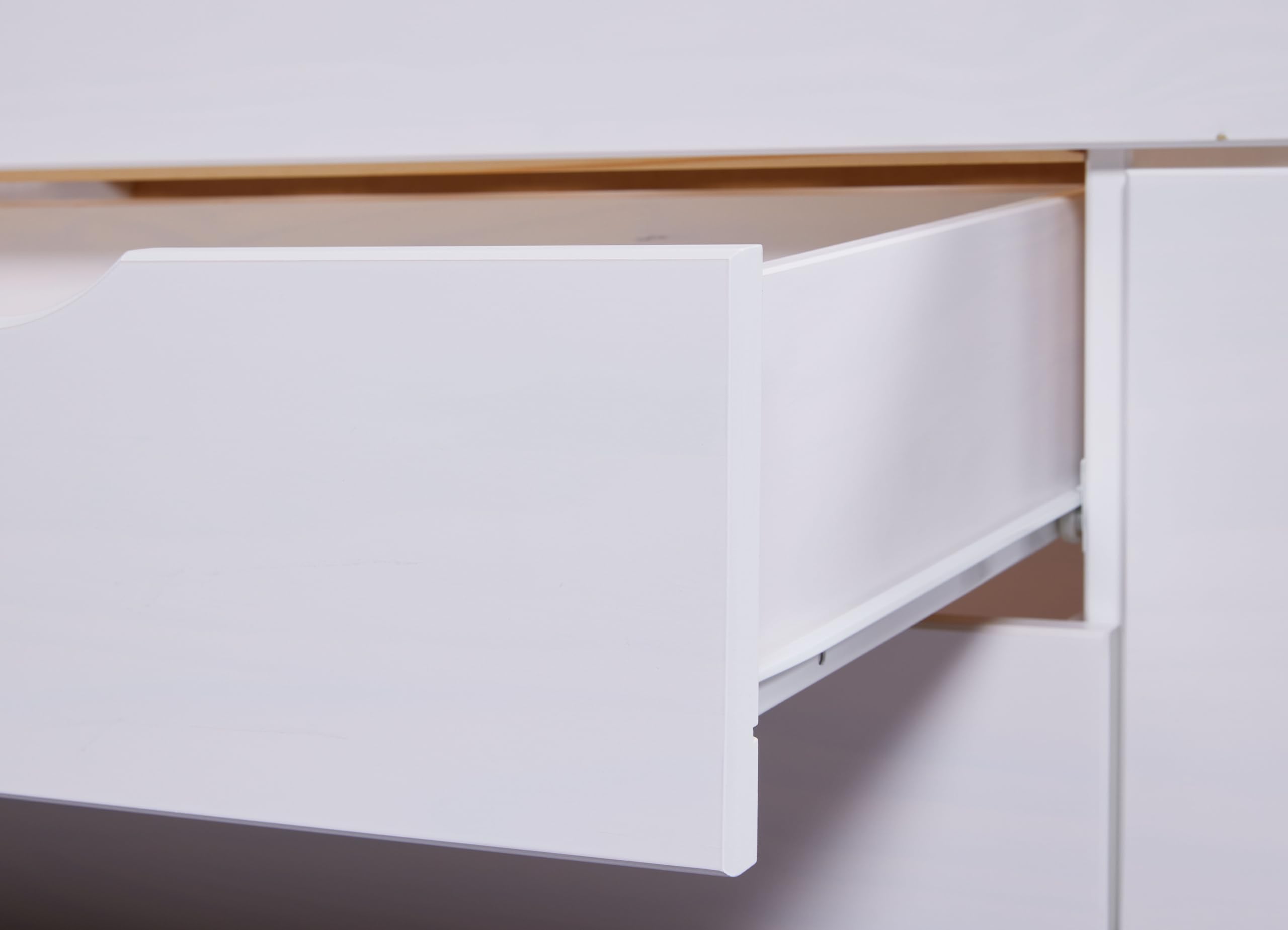 Inter Link, Letto singolo 90 x 200 cm, Letto a scomparsa con contenitore, Pino massiccio, 2 cassetti grandi e 1 cassetto, Base a doghe inclusa, Laccato bianco, Efetivo 140 x 200 cm