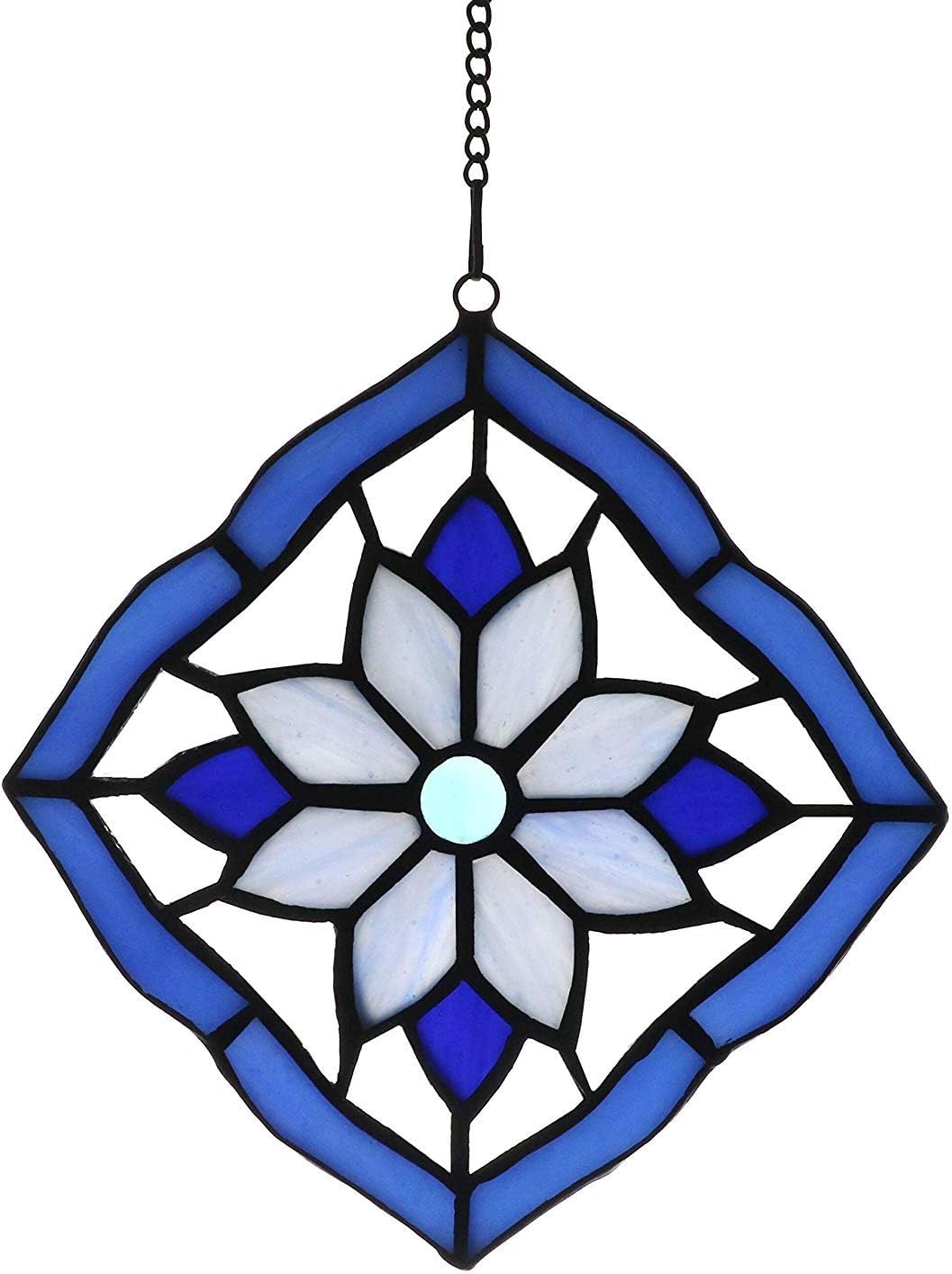 Alivagar Stained Glass Windows Hanging Suncatchers Flower Blue, 6" x 6"
