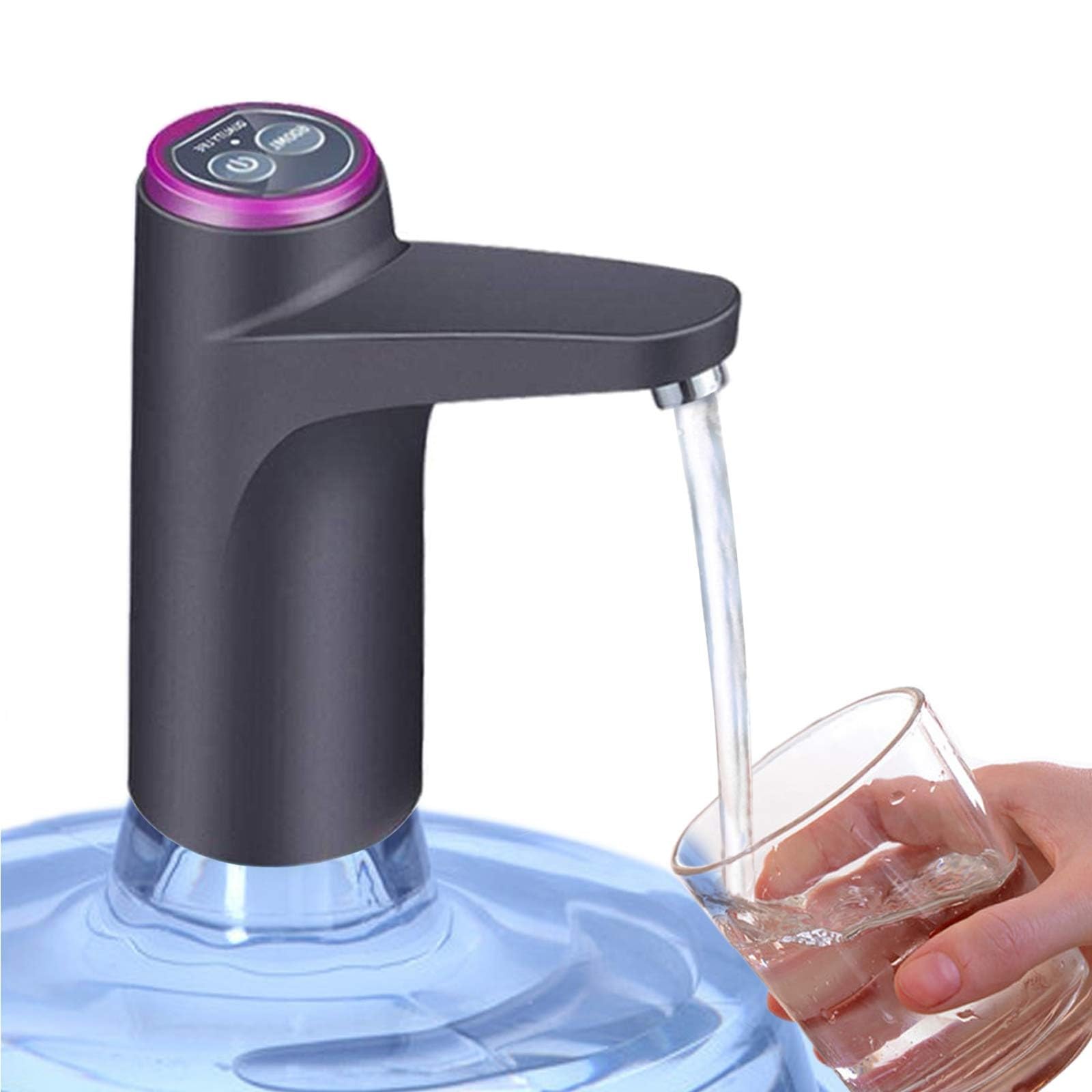Portable Water Bottle Pump, Electric Water Dispenser, USB Rechargeable 5 Gallon Water Pump with Automatic Off, Universal Drinking Water Pump for Home Office Camping (Purple)