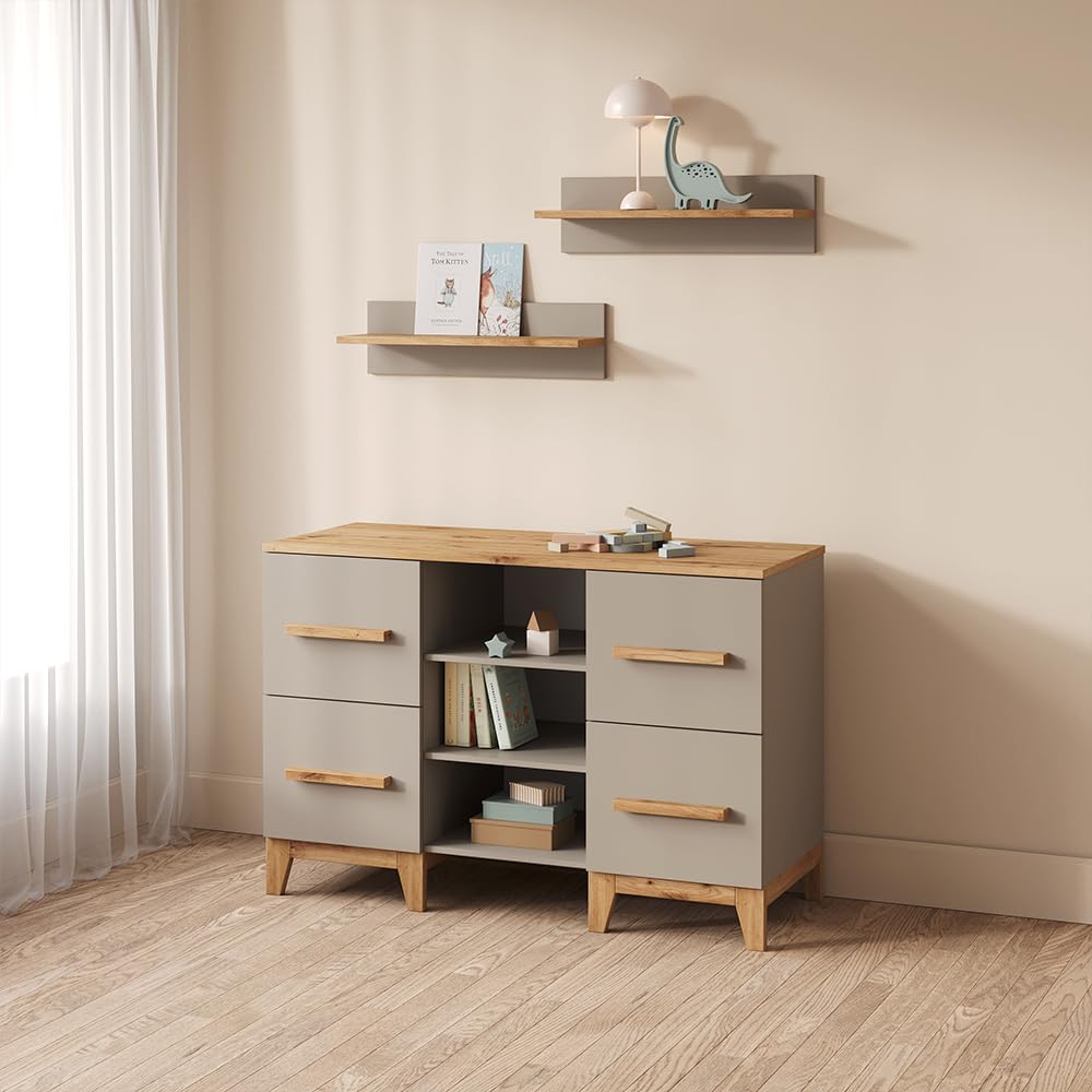 Livinity Commode à Langer Mailo Cachemire/Artisan | XL avec 4 tiroirspour un rangement élégant et spacieux