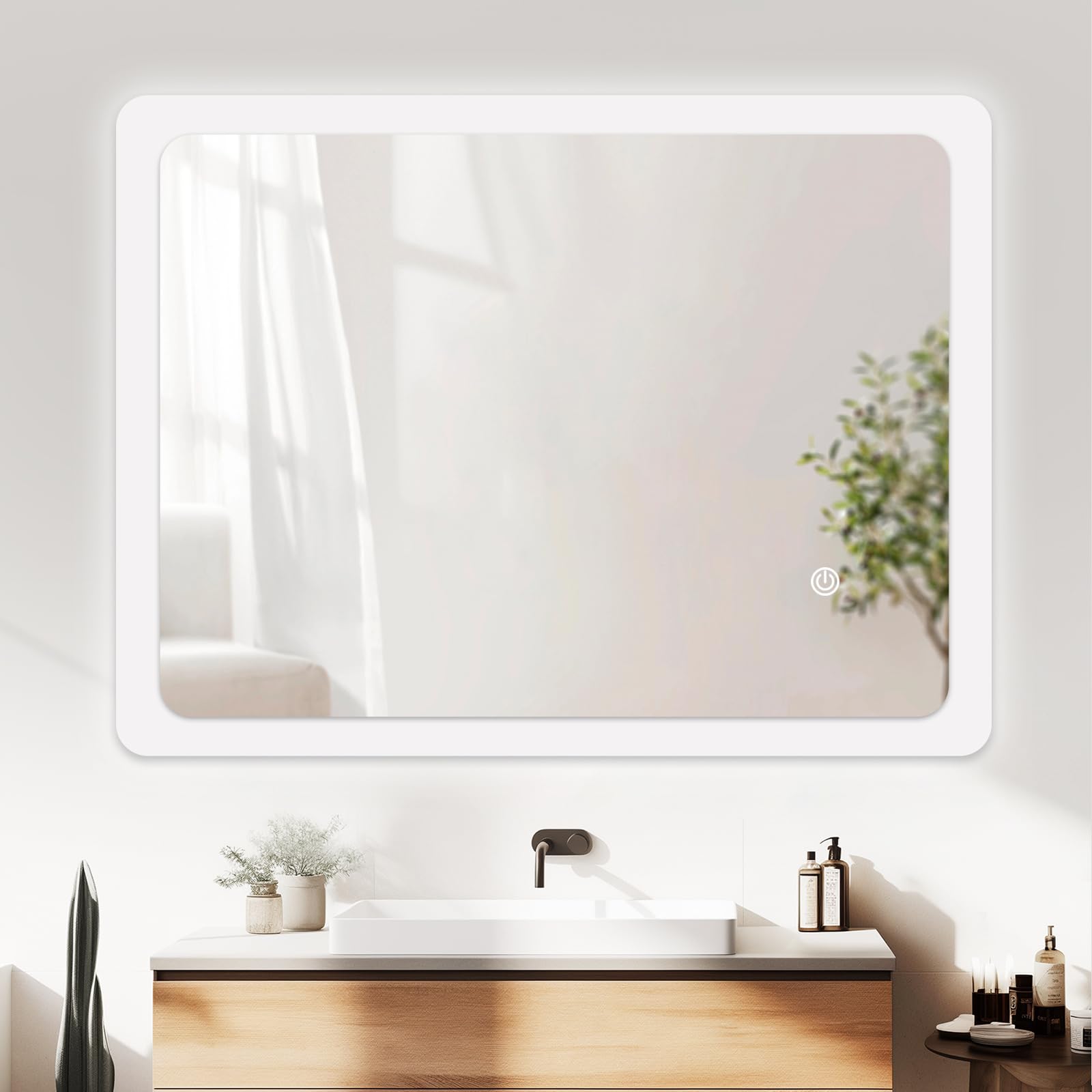 Youyijia LED Badspiegel mit Beleuchtung, 70 x 50 cm Wandspiegel Badezimmerspiegel Kaltweiß 6000K Energiesparend Lichtspiegel
