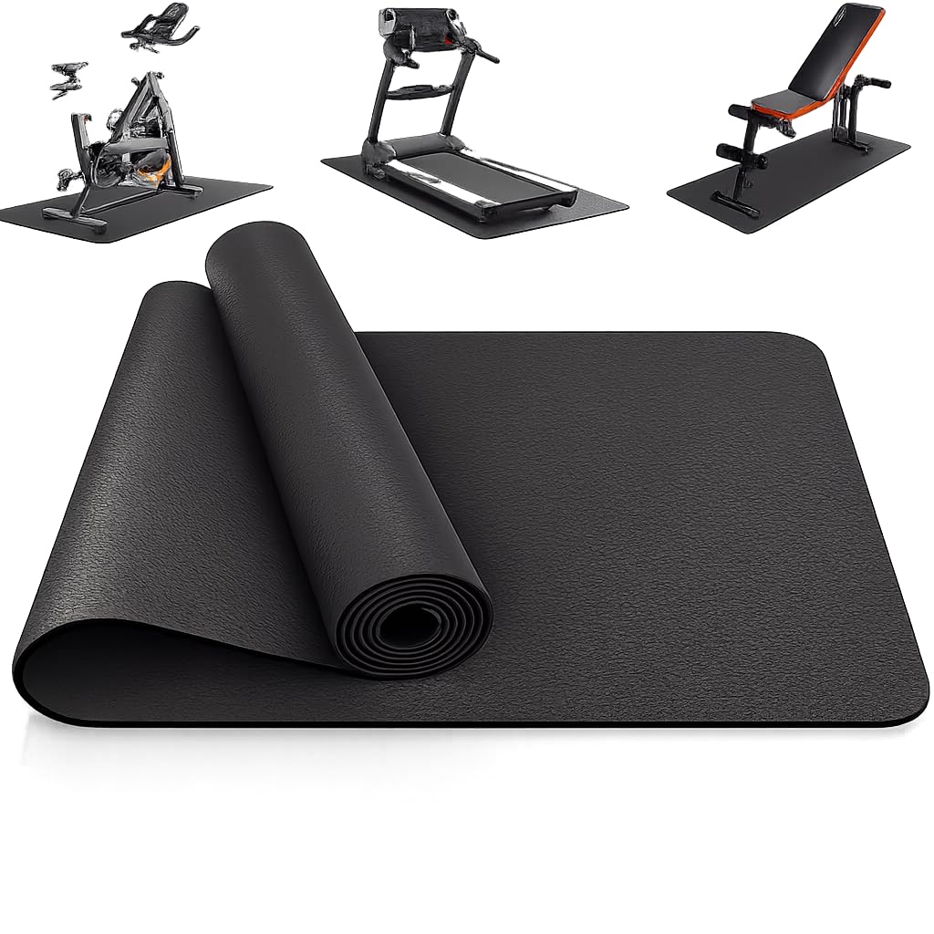 Heavy Duty Treadmill Mat 120 x 61 x 1 cm NBR Floor Protector for Exercise Equipment, Non Slip Gym Equipment Mat for Treadmill, Exercise Bike, Rowing Machine & Fitness Bench, Black