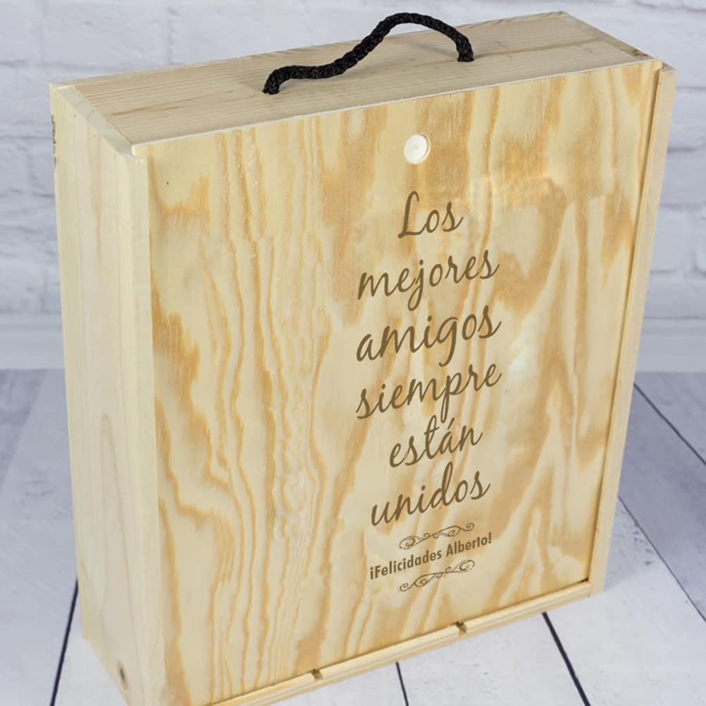 CALLE DEL REGALO Caja de Madera para tres Botellas de Vino grabada con el Texto Que tú Quieras.