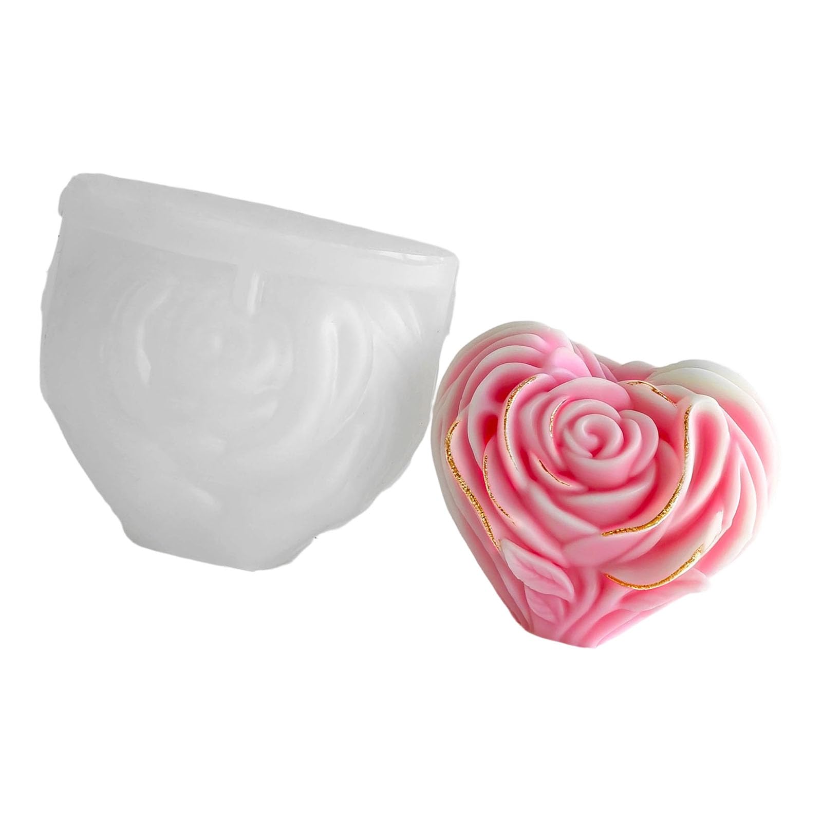 NEWFT Rose Heart Shape Silicone Molds, Temperature Silicone for Epoxy Resin & Soap Making Floral Mold for