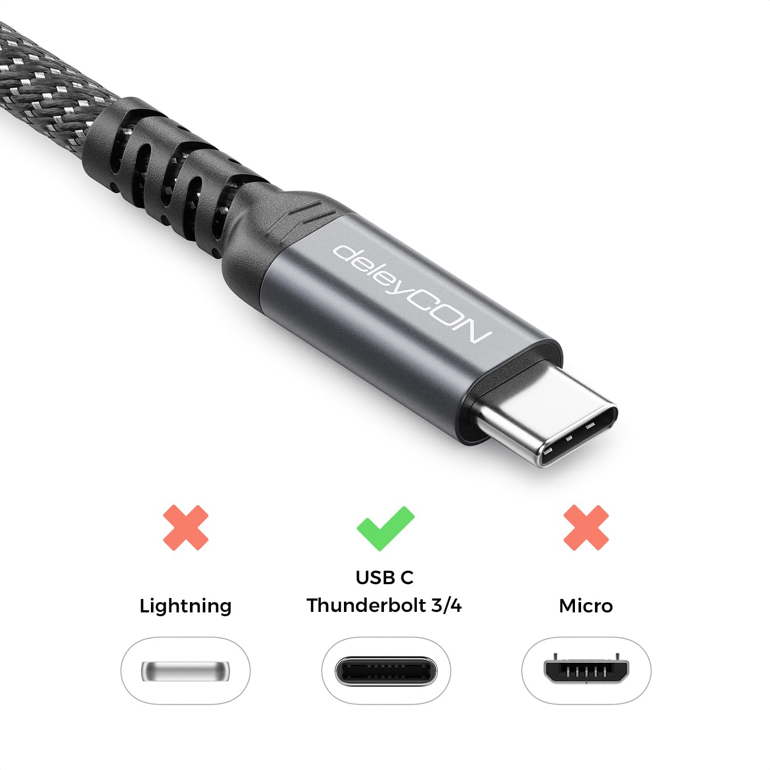 deleyCON 1,2m USB-C-Kabel 40 Gbps 240W USB 4.0 Laad- en Datakabel, DP Alt Mode, 8K@60Hz voor Notebook, MacBook, Monitor, SSD, iPad, iPhone 17 16 Air Max Pro, Galaxy S25 Enz