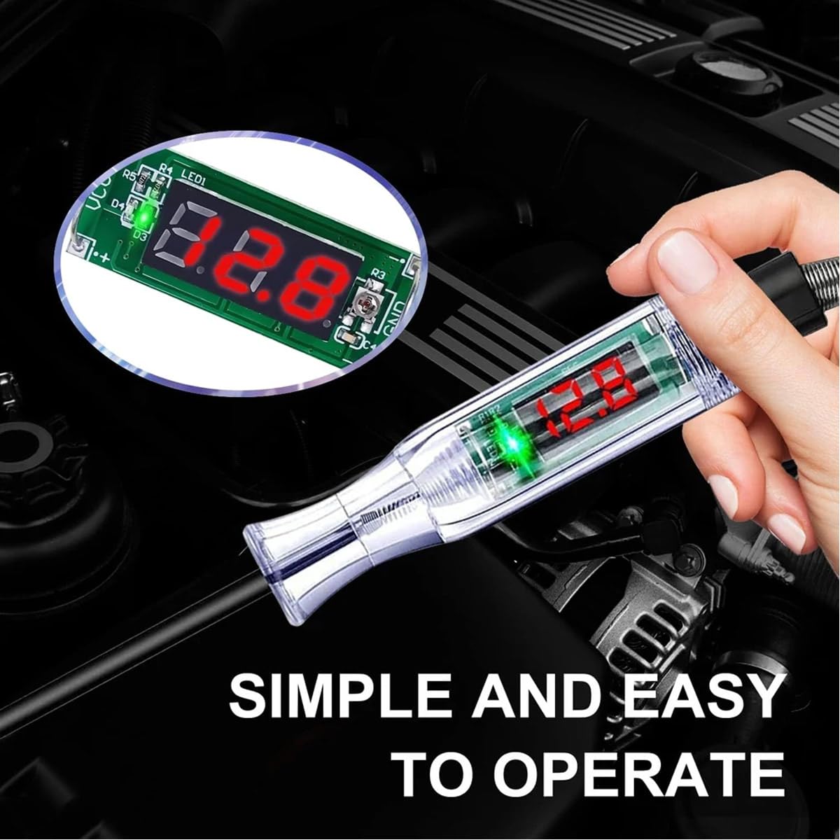 UPTO DATE PRODUCTS 3-48V DC Digital LCD Display Prolong Spring Cable for Sedan,SUV,RV,Truck,Lawn Mower with Extended Spring Wire & Probe for Car RV Fuse Checker 2