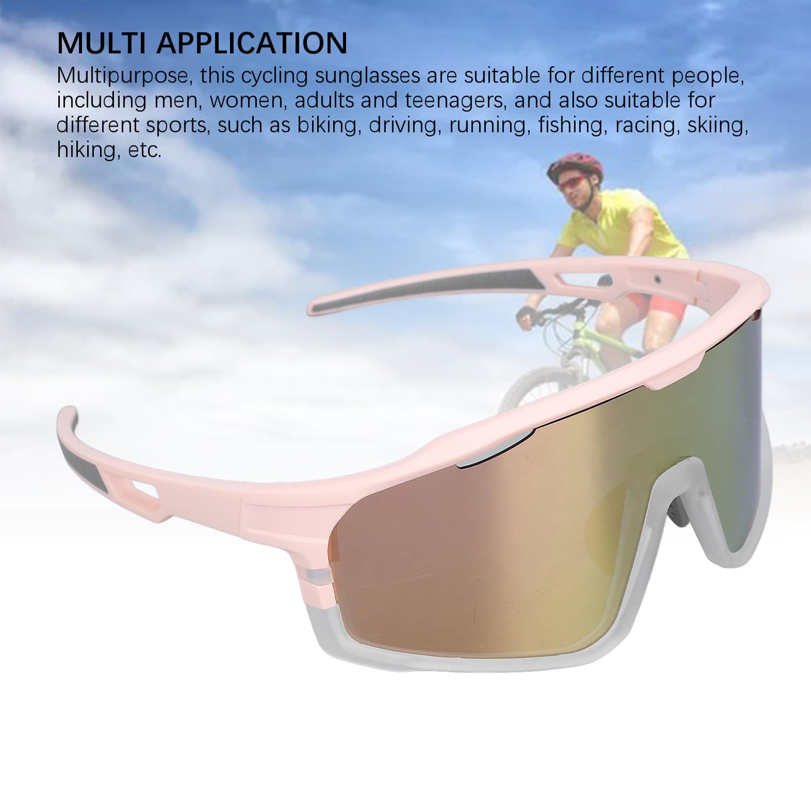 SUNGOOYUE Occhiali da Sole da Ciclismo Occhiali Fotocromatici con Protezione UV Polarizzati con Montatura per Lenti Miopia per Lo Sport, Montatura Leggera per PC, Rosa Opaco