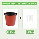 Augshy 220 Pcs 4 Inch Plastic Plant Nursery Pots Seed Starting Pots Containers with 300 Labels for Succulent Seedling Cutting Transplanting