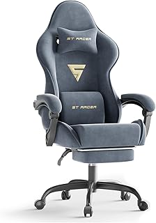 Ferghana Velvet Fabric Ergonomic Gaming Chair with Footrest and Massage, High Back Reclining Computer Gamer Chair for Adult, Racing Style PC Video Game Chair Suitable for Home Office (Grey)
