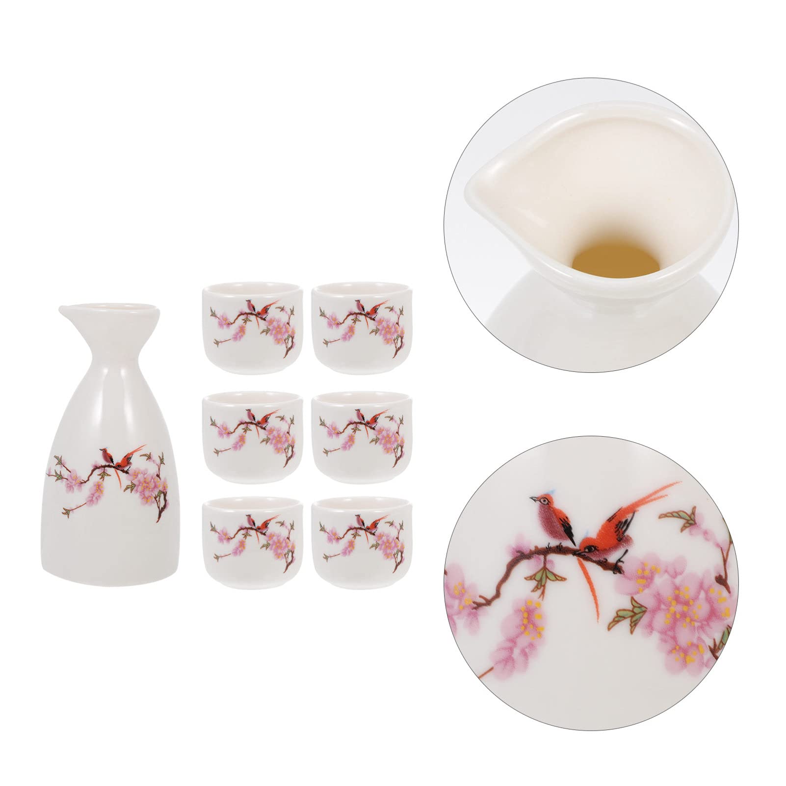 BESTonZON Ceramica Giapponese Sake Set: 1 Porzione Caraffa 6 Tazze Peach Blossom Modello per Sake Caldo O Freddo