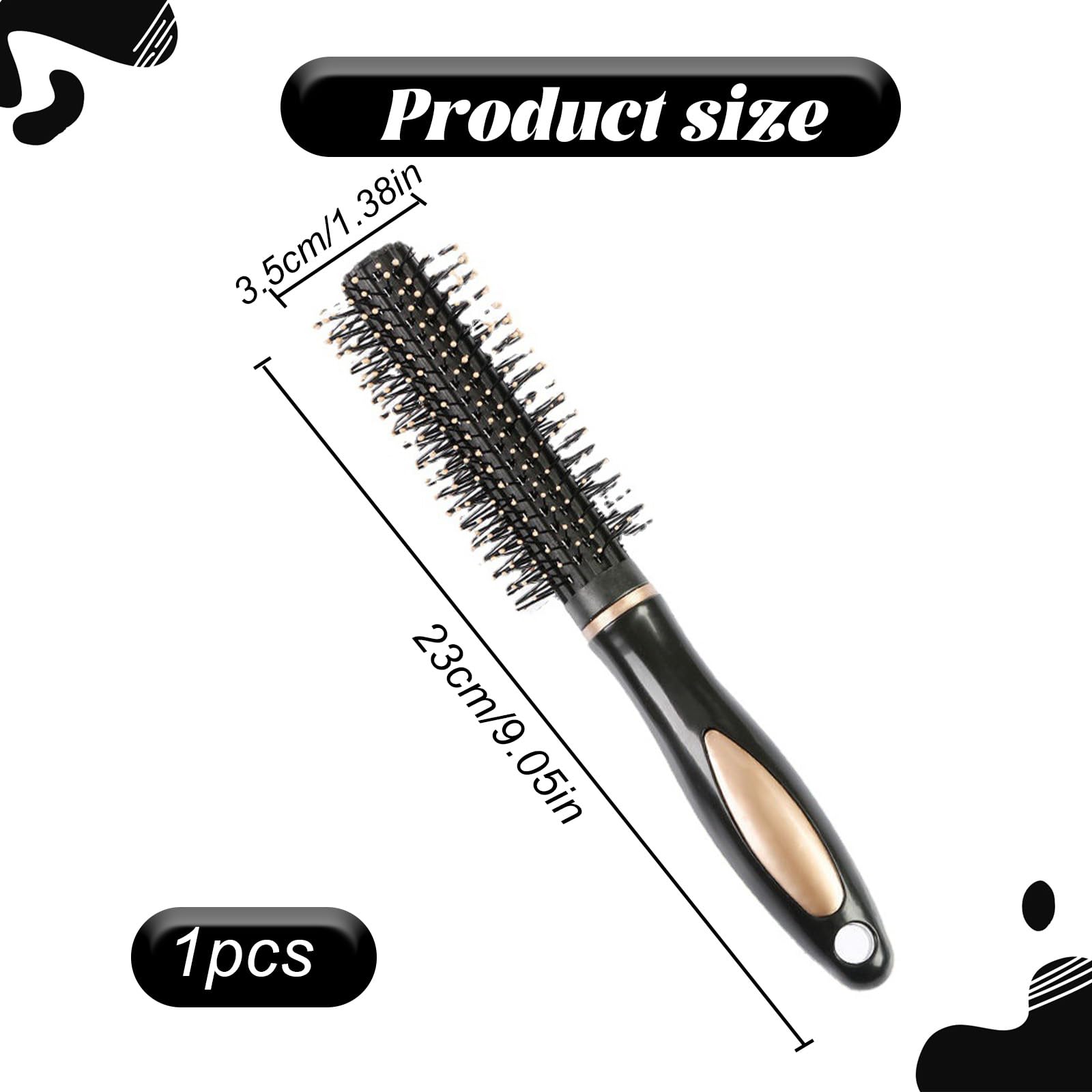 QINCAWIN Round Hair Brush, Curly & Straight Hair, Black, 23x3.5cm/9.05x1.38inch, Smoothing, Daily & Salon Use, Female - Image 2