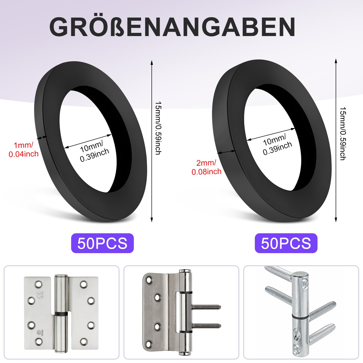 Fitschenringe Kunststoff 100 Stück | 10,2x15x1mm Für Zimmertüren | Türscharnier Unterlegscheiben