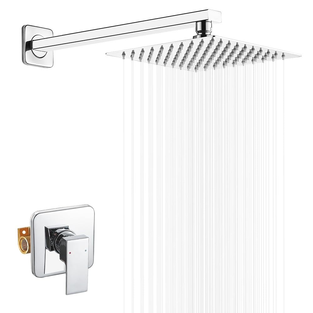 Polished Chrome Shower Faucet Set Bathroom Luxury Rainfall Shower System with Rain Shower Head Single Function Shower Trim Kit with Rough-in Valve