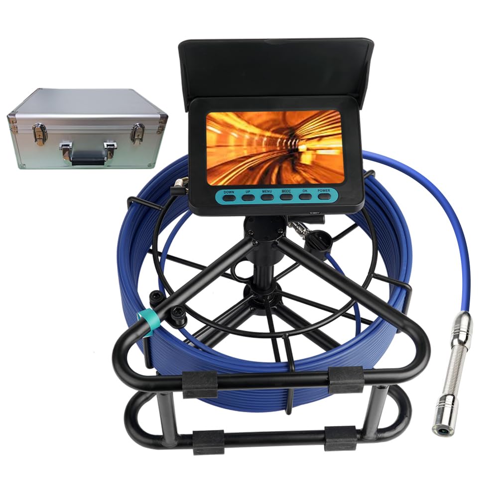Sewer Camera, Pipe Inspection Endoscope with 32GB SD Card Plumbing Snake Camera DVR Recorder Waterproof IP68, 100ft/30M Industrial Pipeline Drain Endoscope with 5 inch LCD Color Monitor