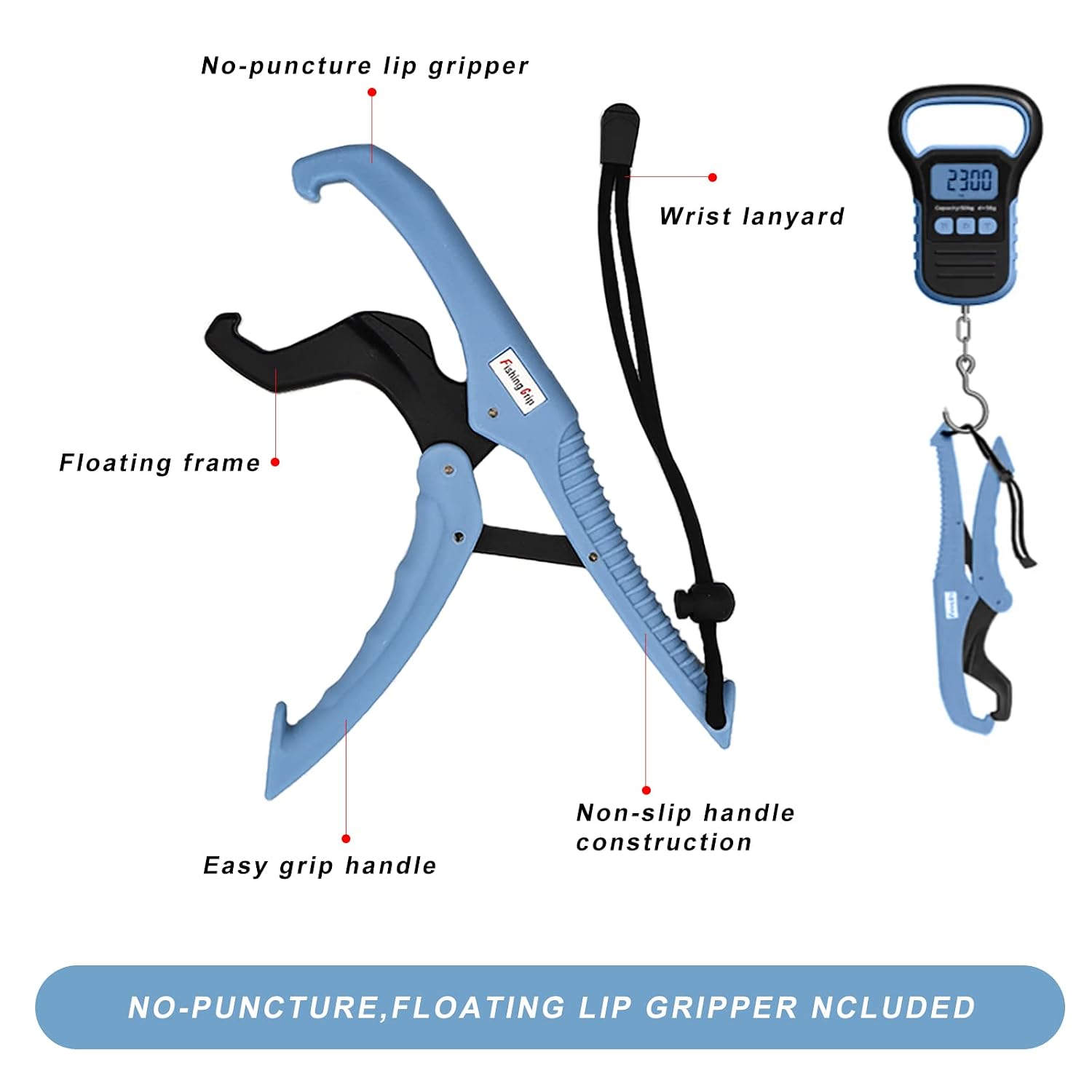 Detallada view of the no-puncture lip gripper with its features labeled.