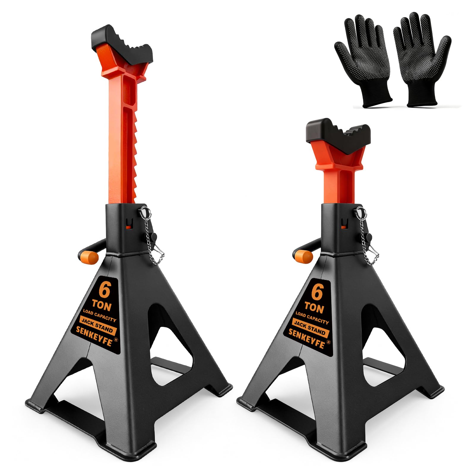 6 Ton (13,200 LBs) Jack Stands with Crossbars,Double Pin Locking,Rubber Cover,Large Foot Base,15"-22" Adjustable Height,Heavy Duty Car Jack Stands,Lifting Bus,RV,SUV,MPV,Pickup Truck,2 Pack