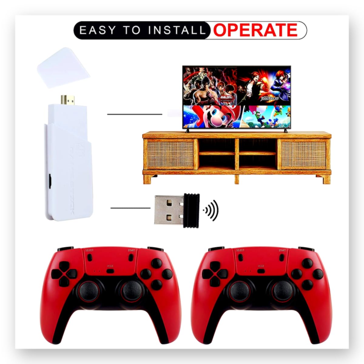 MONEX Wireless Retro Game Console Stick, Plug & Play 4K HDMI Gaming Device with 10000+ Built-in Games, Dual Wireless Controllers, Classic Video Game System for TV (No Internet Required) 3