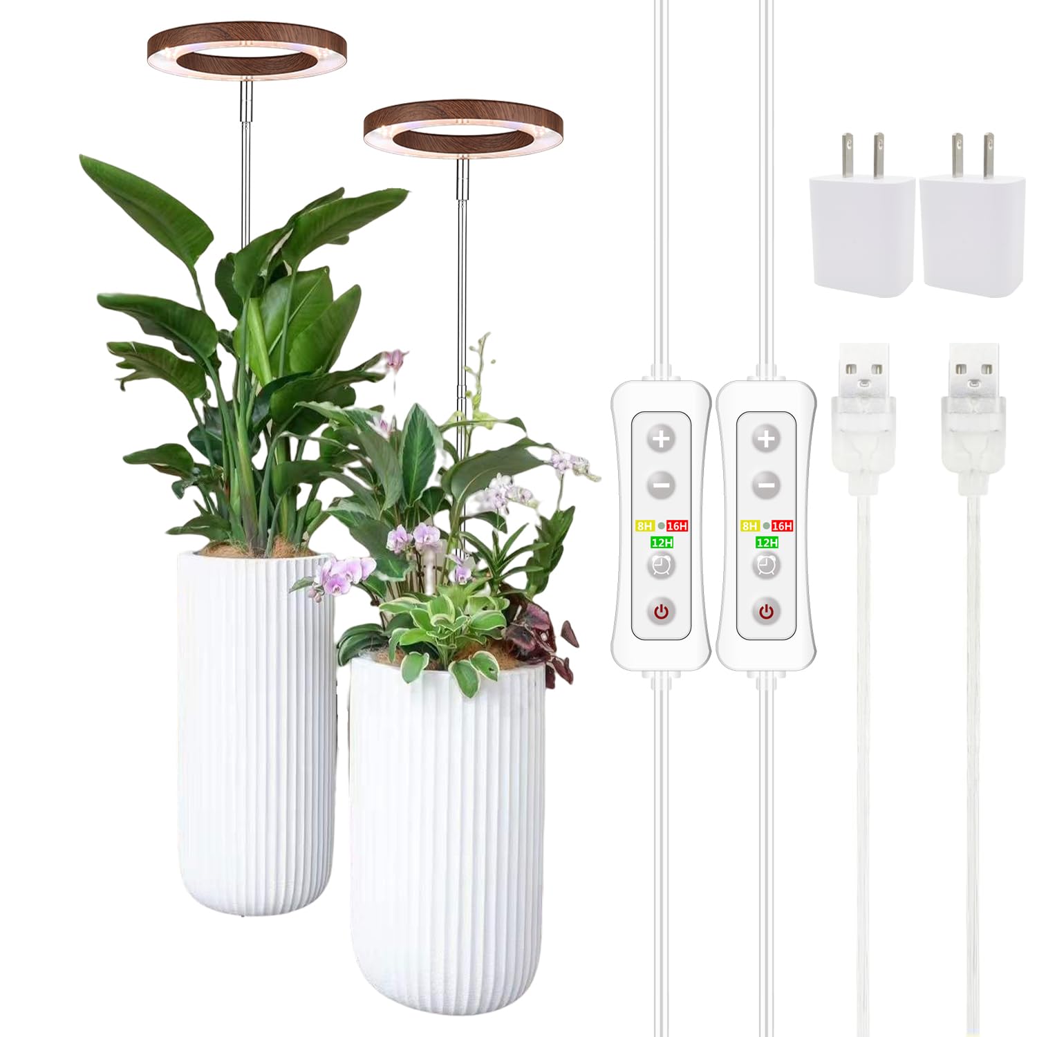 yadoker plant grow light, led growing light full spectrum for indoor plants,aluminum walnut wood grain plant lights,height adjustable, automatic timer, 5v low safe voltage,idea for large plant light?