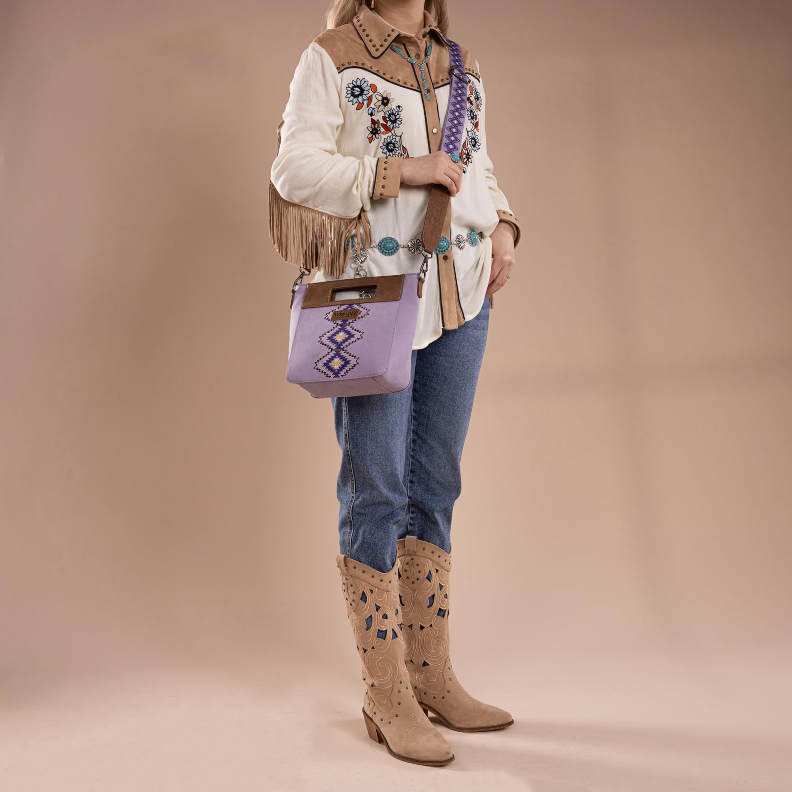 Wrangler Purse Crossbody Purses for Women Satchel Top-handle Handbags Western Aztec Boho Bags with Detachable Strap WG220-9360PP