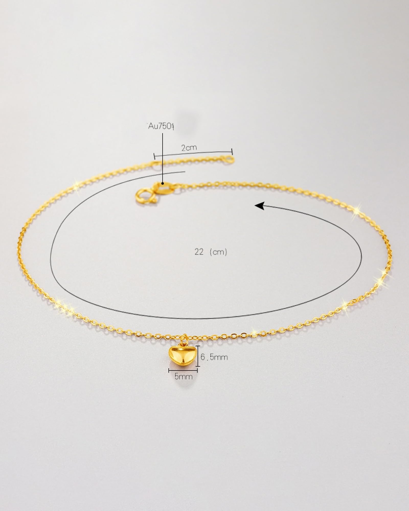 Wycian Cavigliera a forma di cuore, in oro giallo 18 carati, per donna, matrimonio, regalo, Diamante