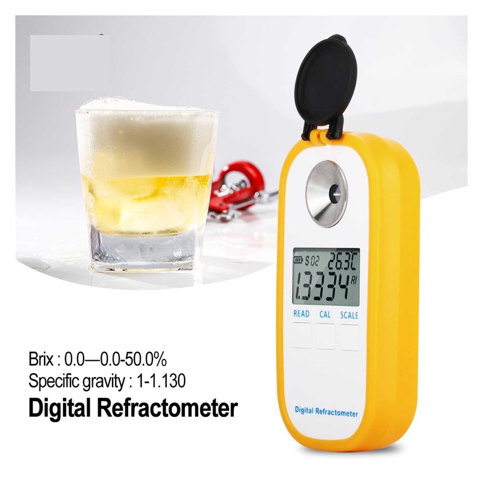 Refractometer, Auto Refractometer Digital Beer Refractometer Wort Hydrometer Brix 50% Alcohol Concentration Meter Wine Alcohol Teste,for Honey,ph Refractometer